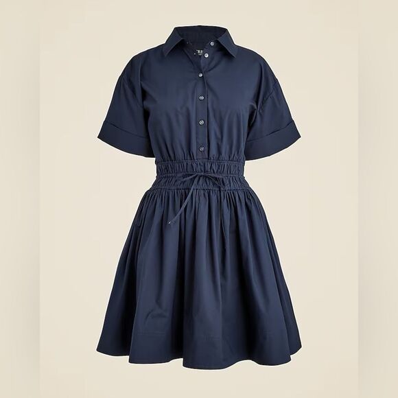 NWT J CREW TALL Elena mini shirtdress in cotton poplin in navy - Picture 3 of 8